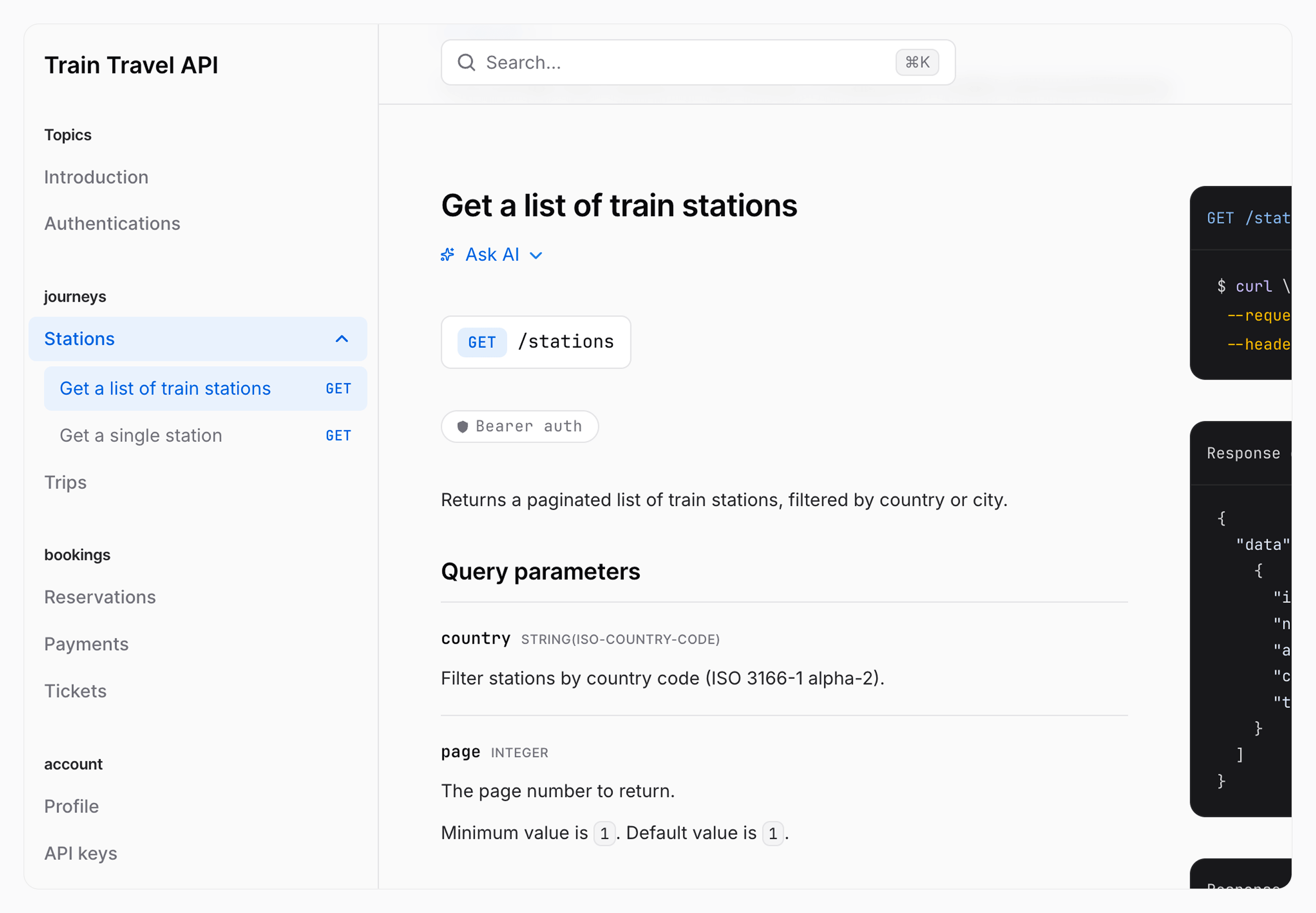 A navigation where the journeys, bookings and account tags each become a section containing their child tags